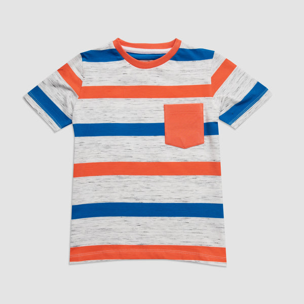 Cotton Jersey Striped Pocketed Short-Sleeved T-Shirt