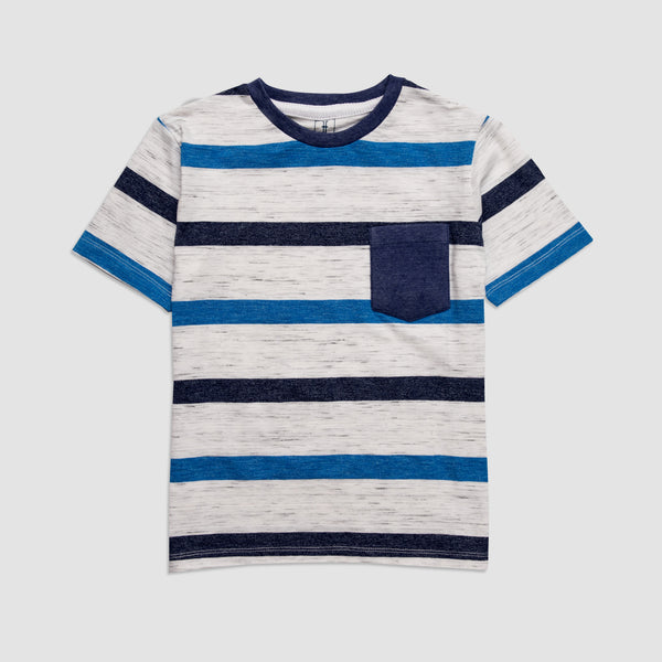 Cotton Jersey Striped Pocketed Short-Sleeved T-Shirt