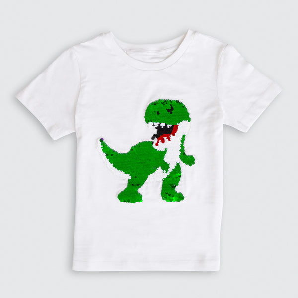 Cotton Jersey Dino Flippy Sequin Short-Sleeved T-Shirt & Pants Set Pajama