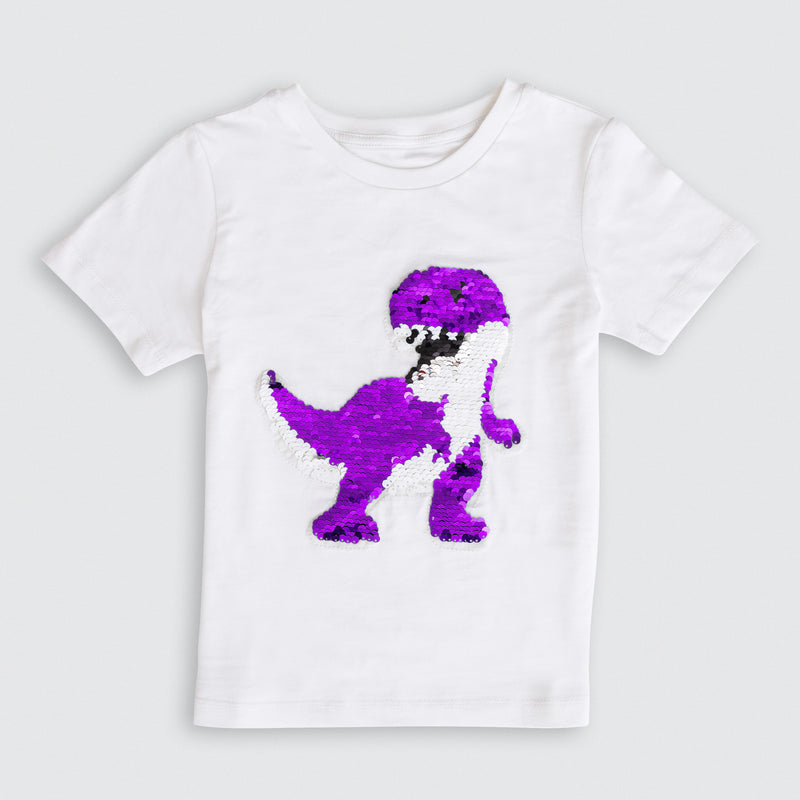 Cotton Jersey Dino Flippy Sequin Short-Sleeved T-Shirt & Pants Set Pajama