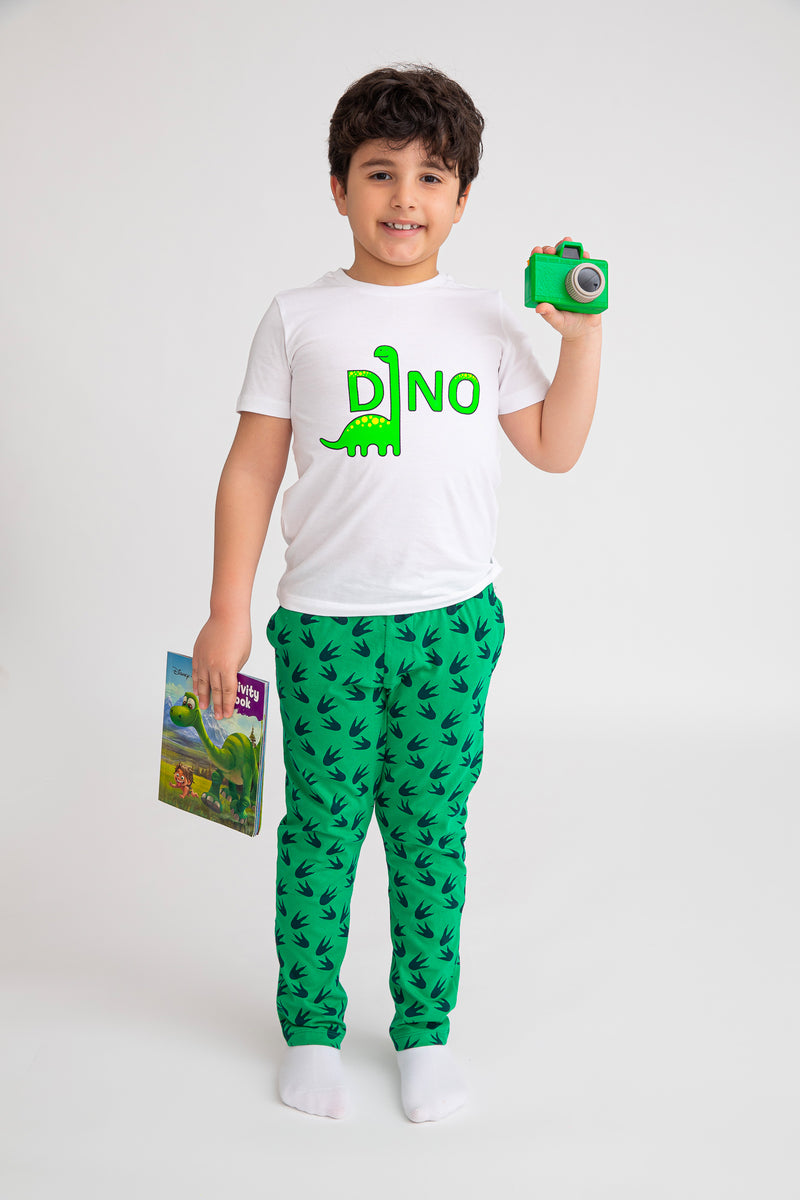 Cotton Jersey Dino Print Short-Sleeved T-Shirt & Pants Set Pajama