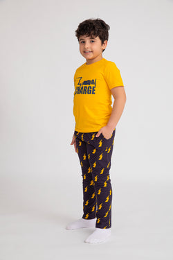 Cotton Jersey Charge Print Short-Sleeved T-Shirt & Pants Set Pajama