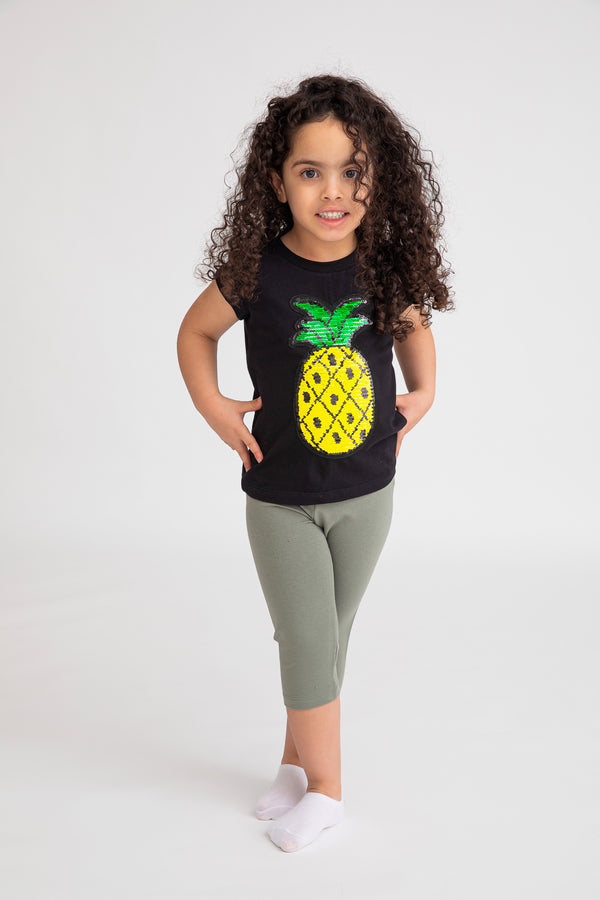 Cotton Jersey Pineapple Flippy Sequin Short-Sleeved T-Shirt