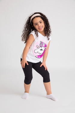 Cotton Jersey Unicorn Flippy Sequin Short-Sleeved T-Shirt