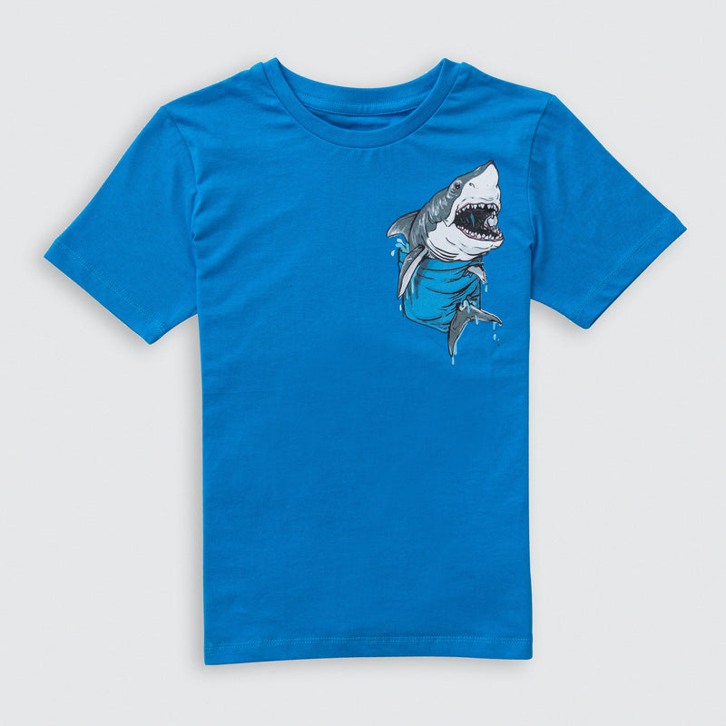 Cotton Jersey Pocket Shark Print Short-Sleeved T-Shirt