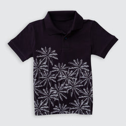 Cotton Mesh Palms Stroke Print Short-Sleeved Polo Shirt