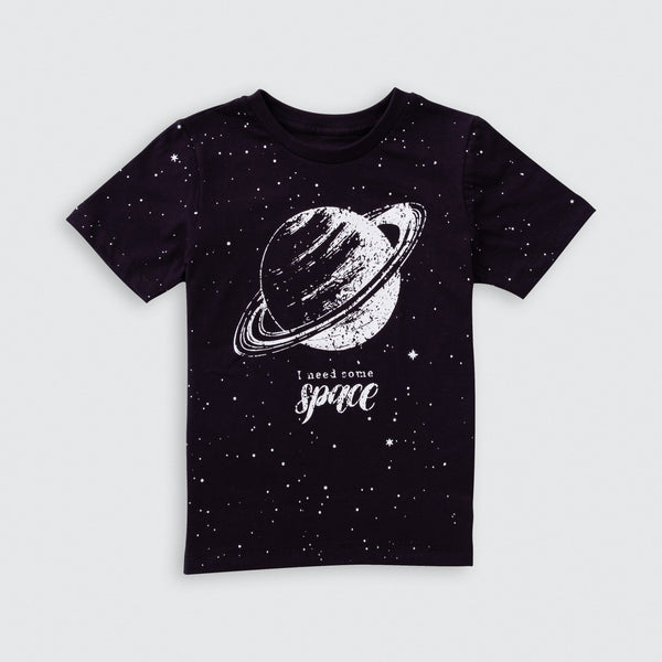 Cotton Jersey Space Print Short-Sleeved T-Shirt