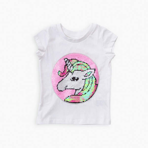 Cotton Jersey Unicorn Flippy Sequin Short-Sleeved T-Shirt