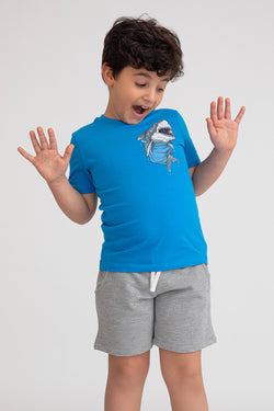 Cotton Jersey Pocket Shark Print Short-Sleeved T-Shirt