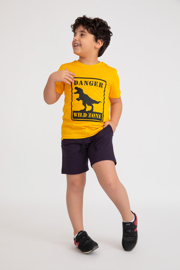 Cotton Jersey Danger Print Short-Sleeved T-Shirt