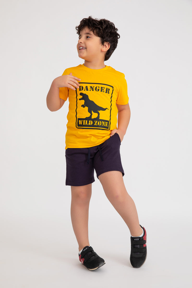 Cotton Jersey Danger Print Short-Sleeved T-Shirt