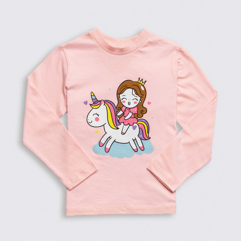 Cotton Jersey Princess Print Crewneck Long-Sleeved T-Shirt