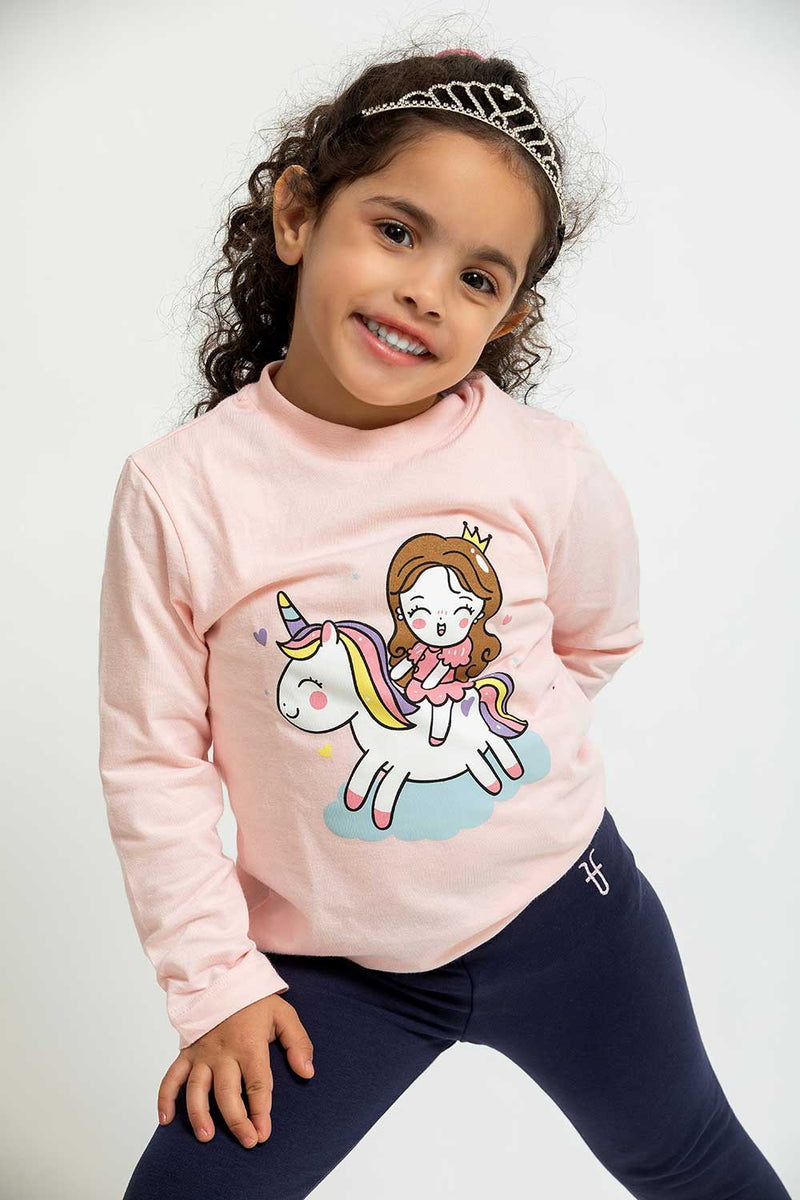 Cotton Jersey Princess Print Crewneck Long-Sleeved T-Shirt