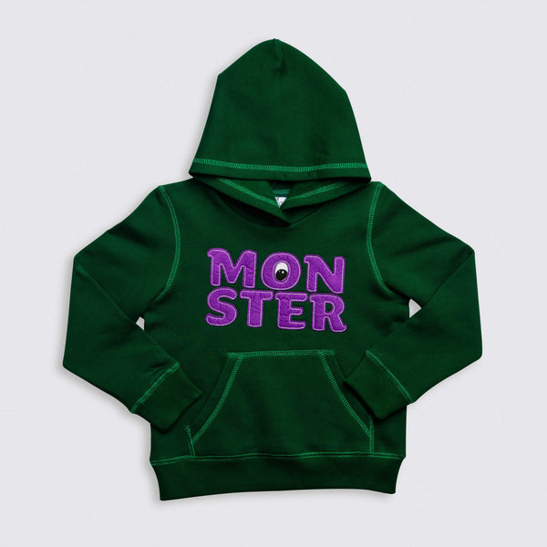 Heavy Brushed Cotton Monster Embroidery Hooded Sweatshirt