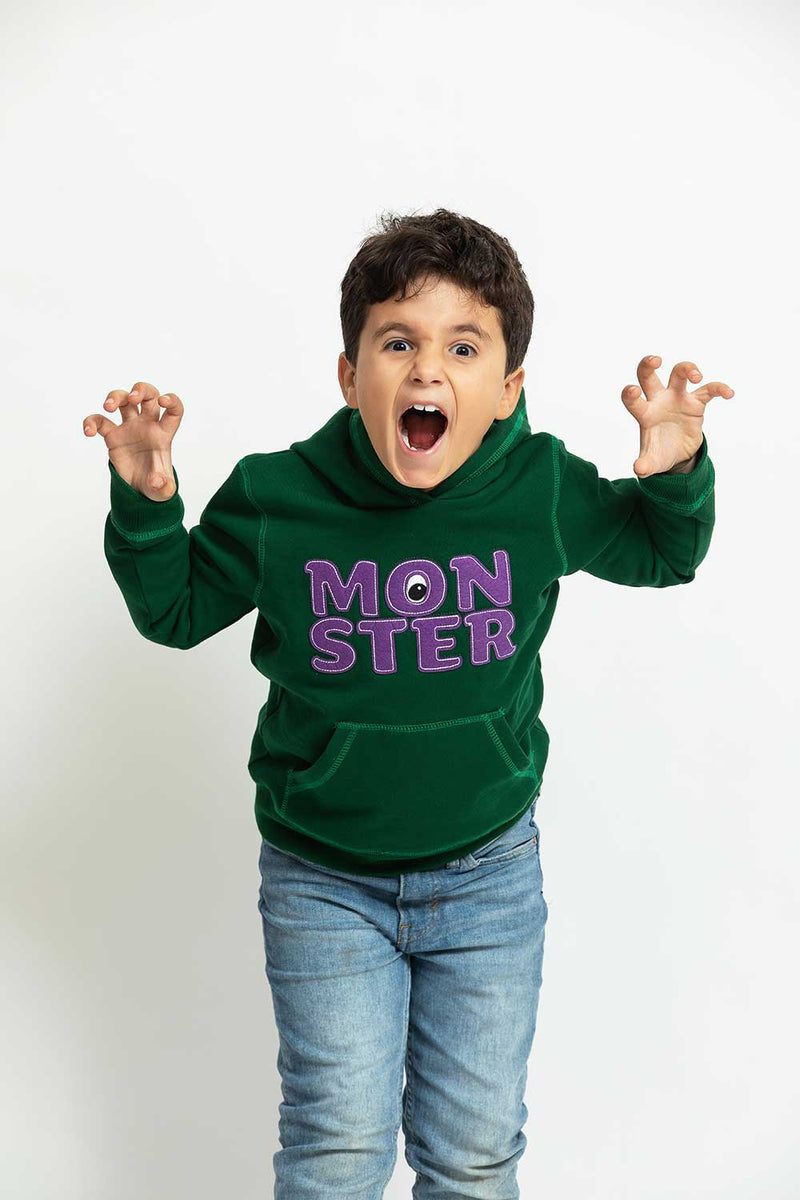 Heavy Brushed Cotton Monster Embroidery Hooded Sweatshirt