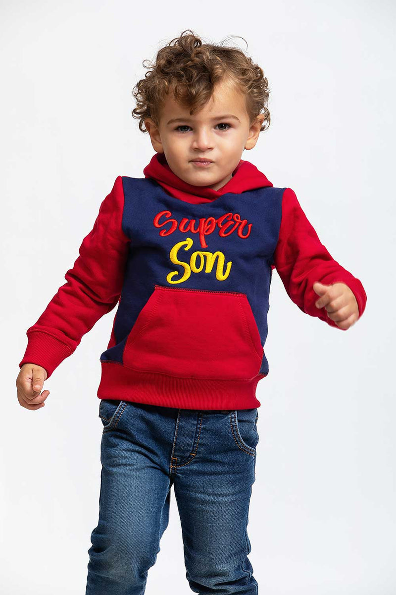 Heavy Brushed Cotton Super Son Embroidery Hooded Sweatshirt