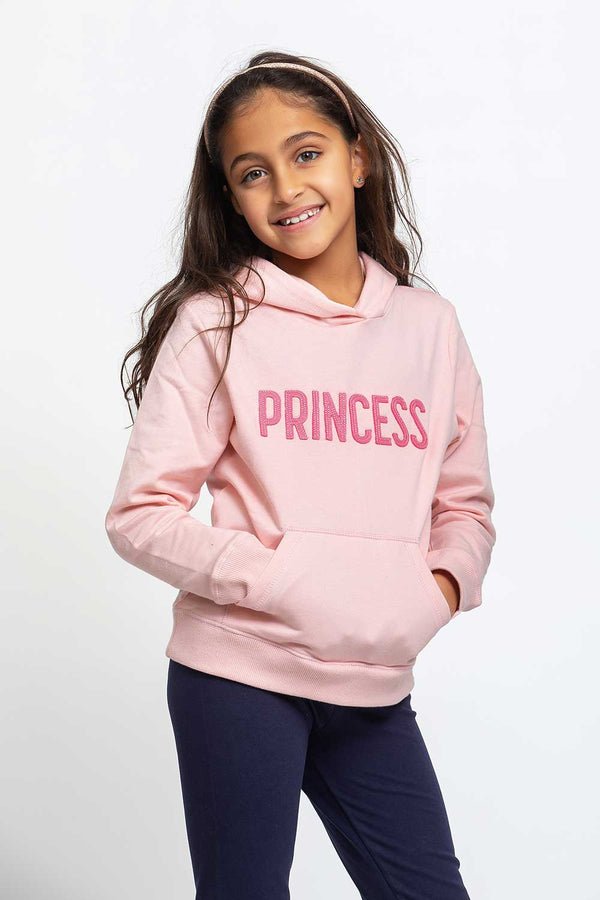 Light Brushed Cotton Princess Embroidery Hooded Sweatshirt