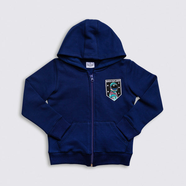 Heavy Brushed Cotton Space Explorer Badge Hooded Full-Zip Sweatshirt