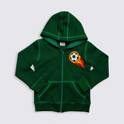 Heavy Brushed Cotton Fire Ball Embroidery Hooded Full-Zip Sweatshirt