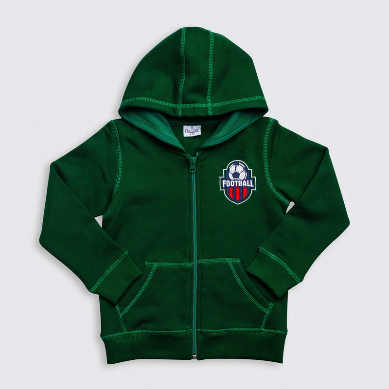 Heavy Brushed Cotton Football Embroidery Hooded Full-Zip Sweatshirt