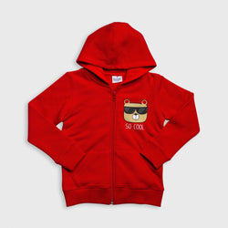 Heavy Brushed Cotton Cool Bear Print Hooded Full-Zip Sweatshirt