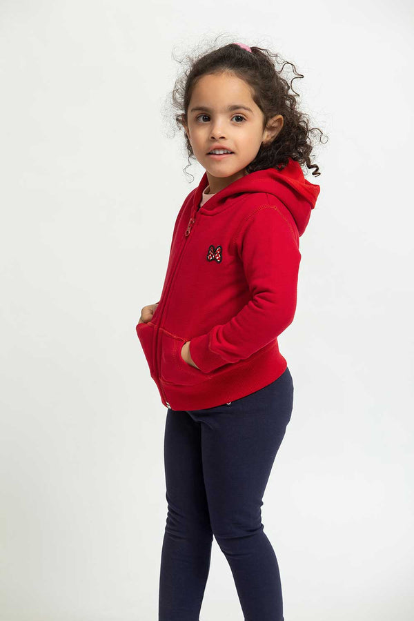 Heavy Brushed Cotton Red Bow Badge Hooded Full-Zip Sweatshirt