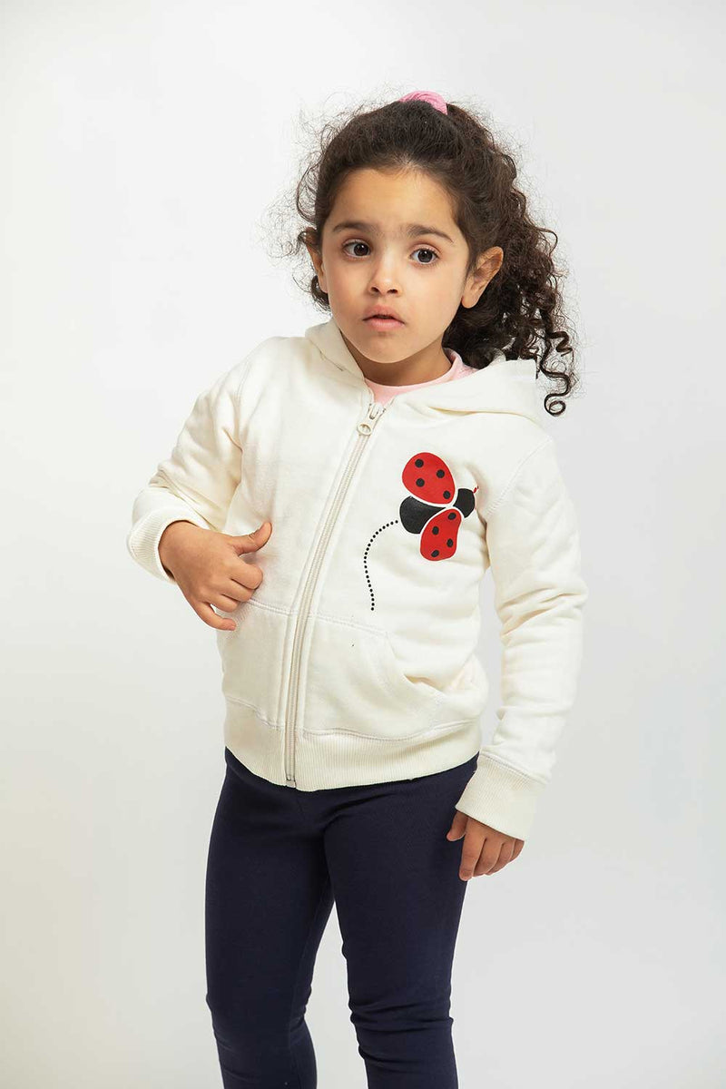 Heavy Brushed Cotton Lady Bird Print Hooded Full-Zip Sweatshirt