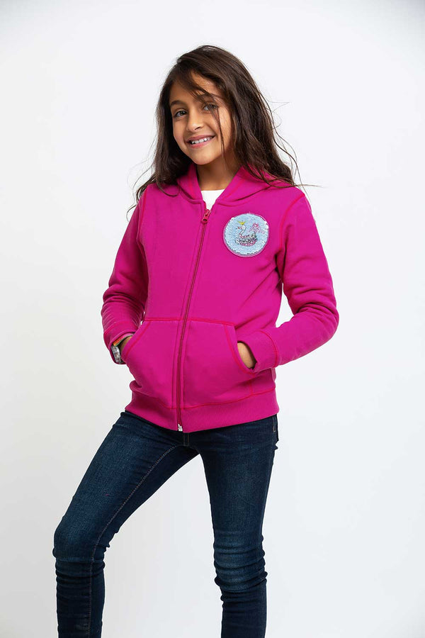 Heavy Brushed Cotton Swan Princess Flippy Sequin Hooded Full-Zip Sweatshirt