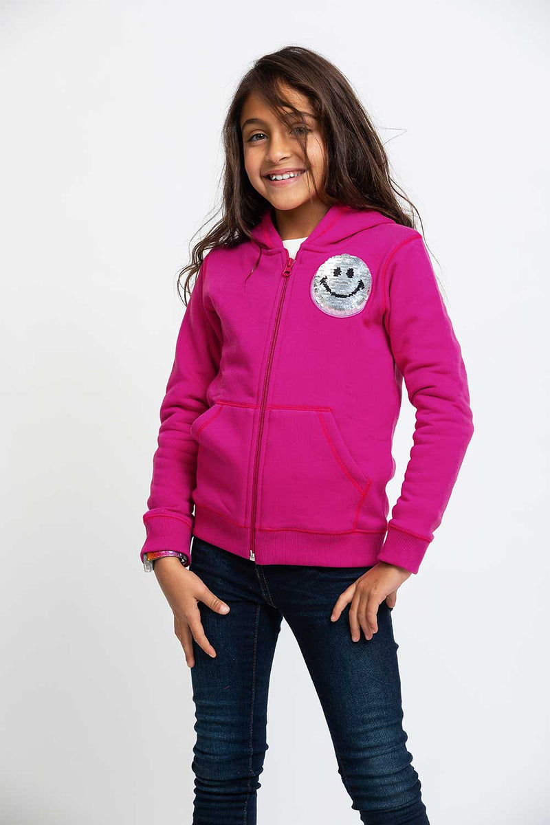 Heavy Brushed Cotton Swan Princess Flippy Sequin Hooded Full-Zip Sweatshirt