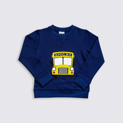 Heavy Brushed Cotton School Bus Flock Print Crewneck Sweatshirt