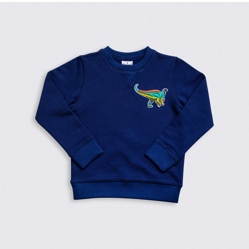 Heavy Brushed Cotton Dinosaur Badge Crewneck Sweatshirt