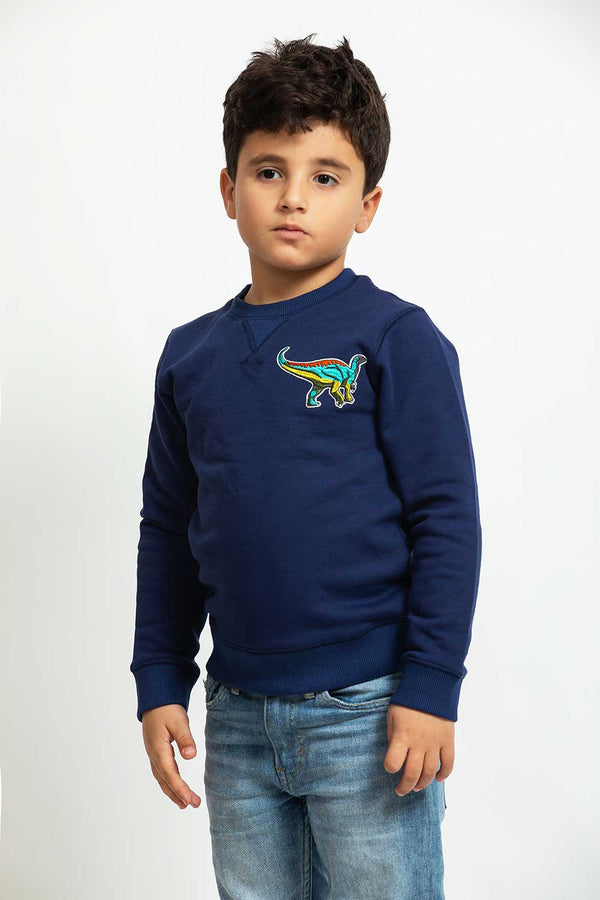 Heavy Brushed Cotton Dinosaur Badge Crewneck Sweatshirt