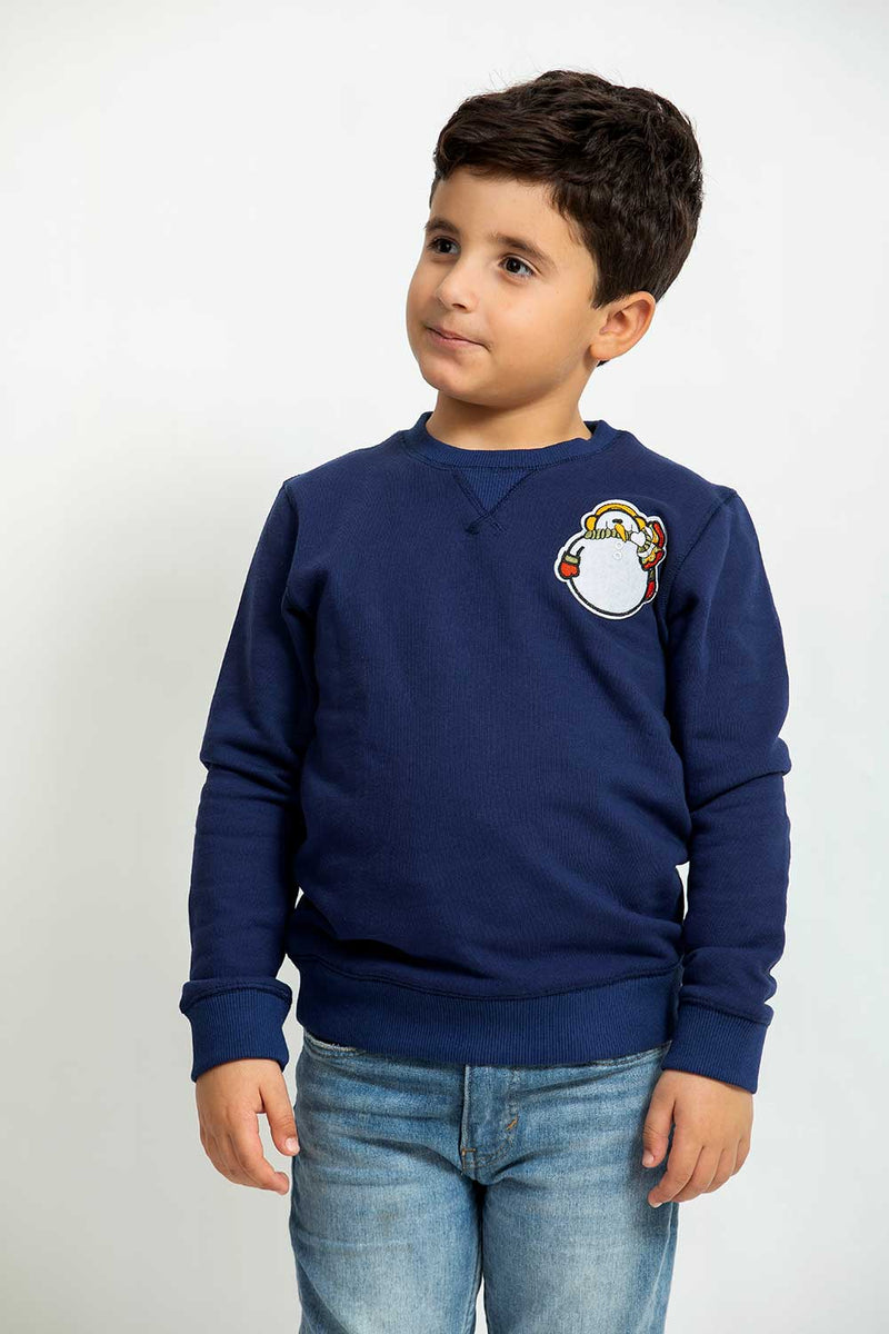 Heavy Brushed Cotton Snowman Badge Crewneck Sweatshirt