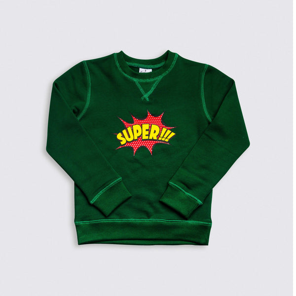 Heavy Brushed Cotton Comics Super Print Crewneck Sweatshirt