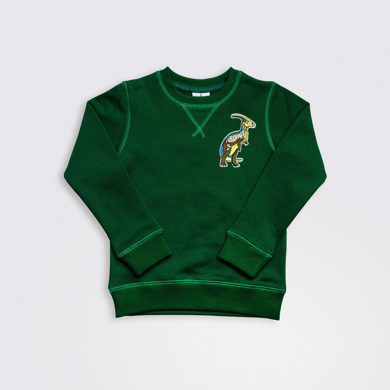 Heavy Brushed Cotton Dino Badge Crewneck Sweatshirt