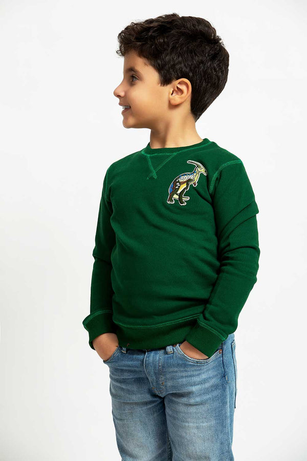 Heavy Brushed Cotton Dino Badge Crewneck Sweatshirt