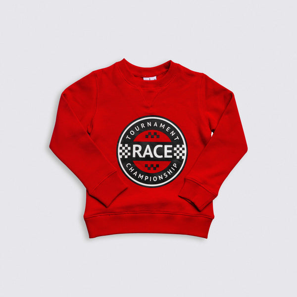 Heavy Brushed Cotton Race Print Crewneck Sweatshirt