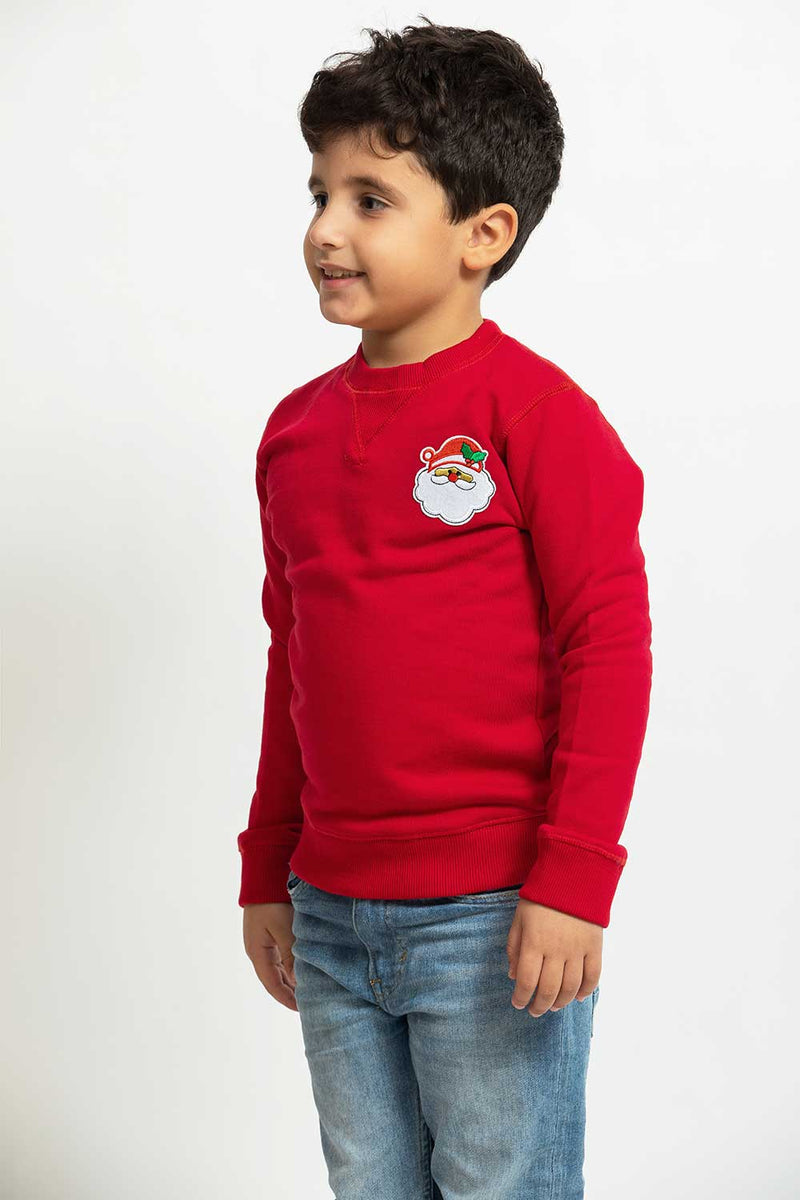 Heavy Brushed Cotton Santa Badge Crewneck Sweatshirt