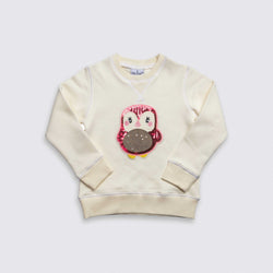 Heavy Brushed Cotton Pink Penguin Sequin Crewneck Sweatshirt