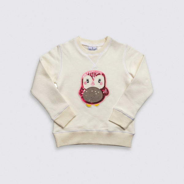 Heavy Brushed Cotton Pink Penguin Sequin Crewneck Sweatshirt