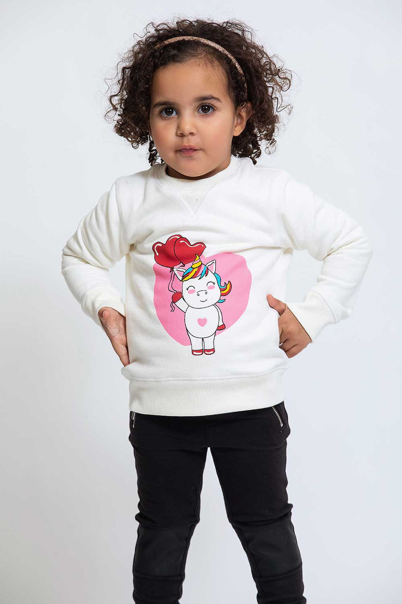 Heavy Brushed Cotton Unicorn Balloons Print Crewneck Sweatshirt