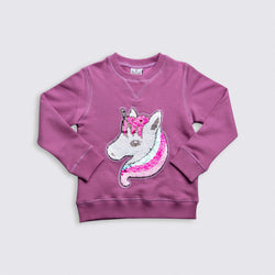 Heavy Brushed Cotton Unicorn Flippy Sequin Crewneck Sweatshirt