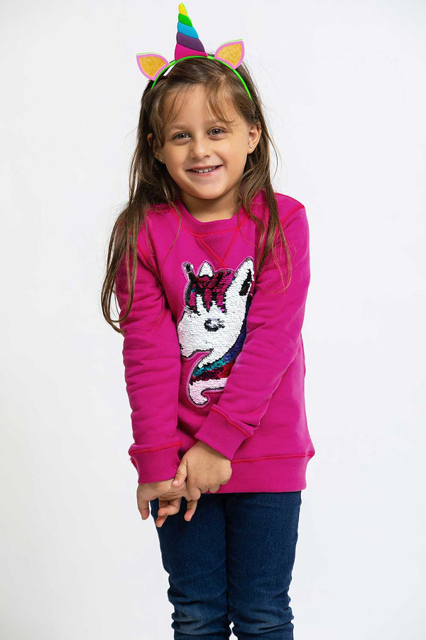 Heavy Brushed Cotton Unicorn Flippy Sequin Crewneck Sweatshirt