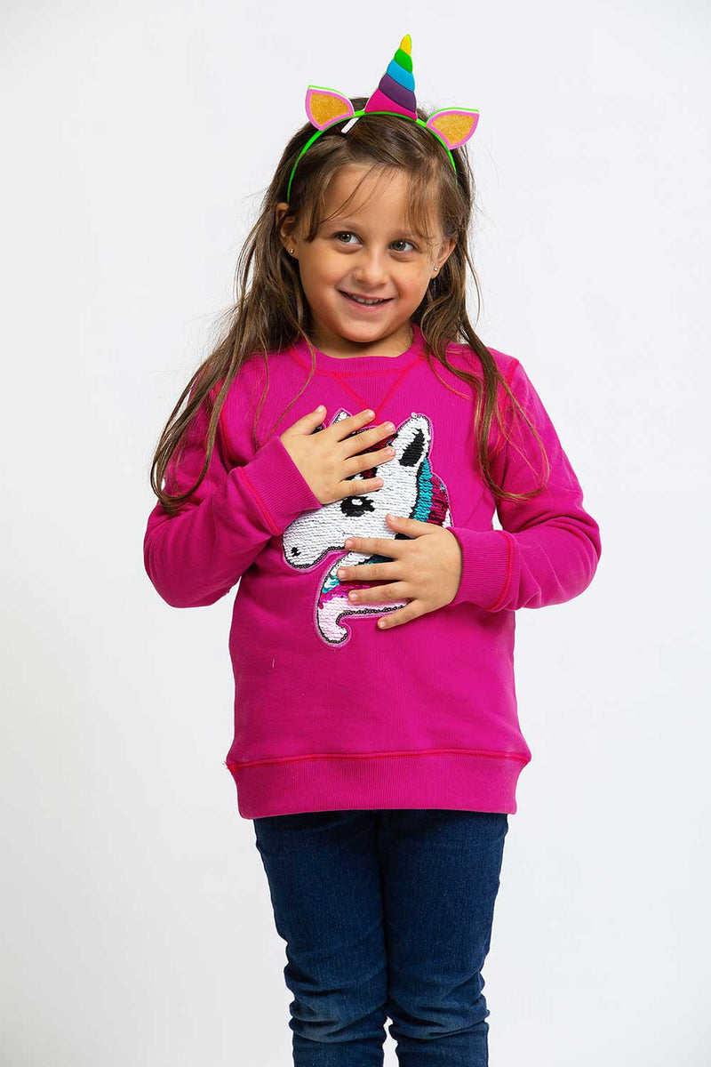 Heavy Brushed Cotton Unicorn Flippy Sequin Crewneck Sweatshirt