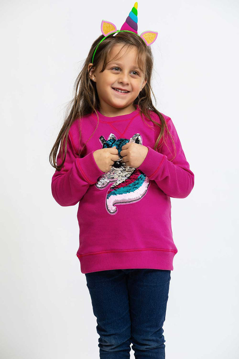 Heavy Brushed Cotton Unicorn Flippy Sequin Crewneck Sweatshirt