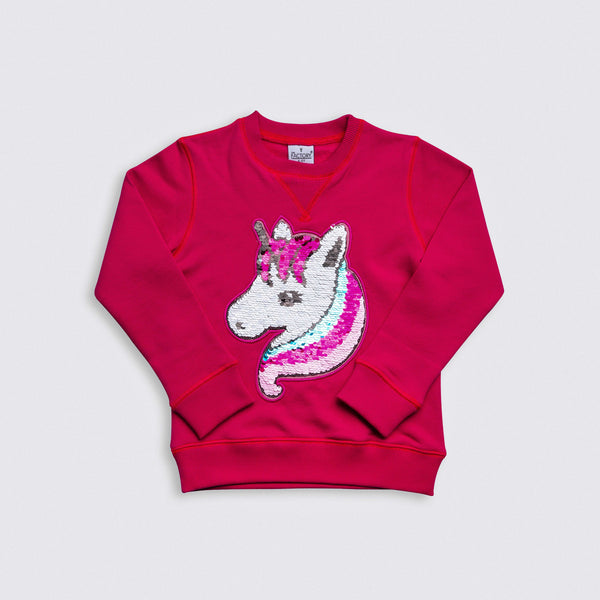 Heavy Brushed Cotton Unicorn Flippy Sequin Crewneck Sweatshirt