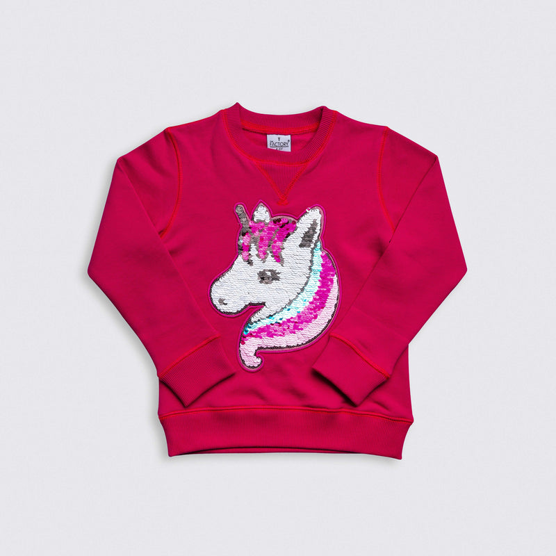 Heavy Brushed Cotton Unicorn Flippy Sequin Crewneck Sweatshirt