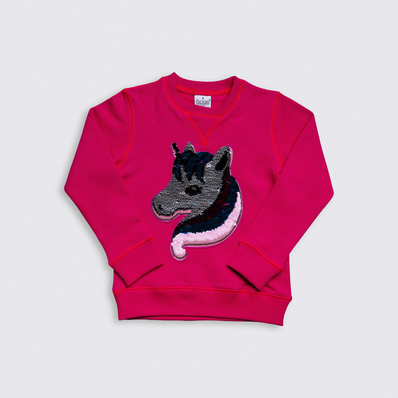 Heavy Brushed Cotton Unicorn Flippy Sequin Crewneck Sweatshirt