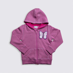 Heavy Brushed Cotton Butterfly Flippy Sequin Hooded Full-Zip Sweatshirt