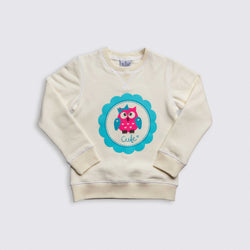 Heavy Brushed Cotton Cute Owl Print Crewneck Sweatshirt